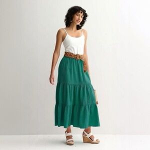 NWT 100% Cotton Emerald Green Tiered Maxi Skirt